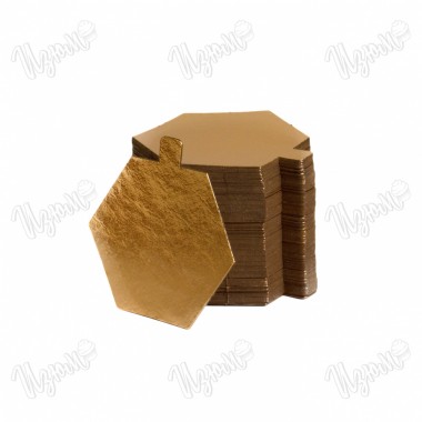 Подложка односторонняя, шестигранник с держателем, Золото (0,8 мм), 90*104 мм.