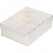 Коробка под 12 капкейков с окошком, 310*235*100 мм, Серебряная.