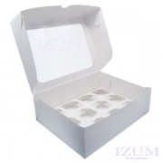 Короб под капкейки БЕЛЫЙ с ОКНОМ CUP12, 330*250*100 мм.