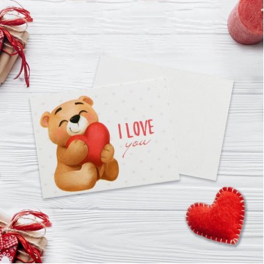 Открытка-мини «I LOVE YOU», мишка, 8 х 6 см.