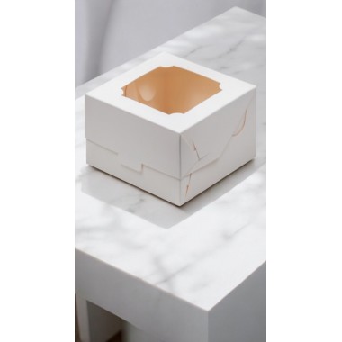 Коробка белая 120*120*80 мм для бенто-торта с окном.