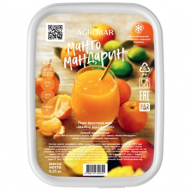 Пюре Манго Мандарин AGROBAR, 250 г (замороженное) Пюре Манго Мандарин AGROBAR, 250 г (замороженное)