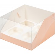 Коробка 160*160*100 мм на 4 капкейка ПЕРСИКОВАЯ с пластиковой крышкой.