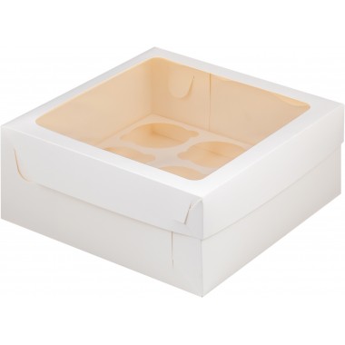 Коробка  235*235*100 мм под 9 капкейков БЕЛАЯ с прямоугольным окошком.