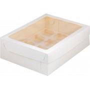 Коробка  310*235*100 мм  под 12 капкейков БЕЛАЯ с прямоугольным окошком, НОВИНКА