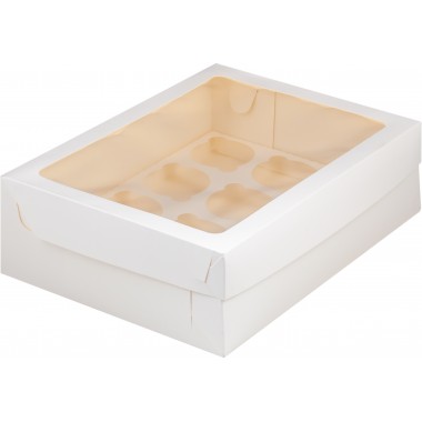 Коробка  310*235*100 мм  под 12 капкейков БЕЛАЯ с прямоугольным окошком, НОВИНКА