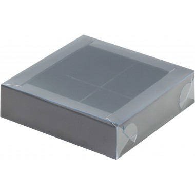 Коробка 120*120*30 мм для 4 конфет ЧЁРНАЯ матовая с пластиковой крышкой Коробка 120*120*30 мм для 4 конфет ЧЁРНАЯ матовая с пластиковой крышкой