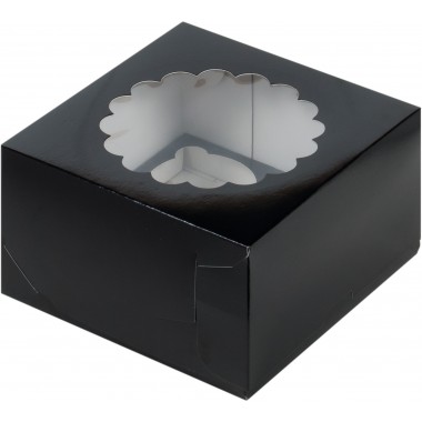 Коробка 160*160*100 мм под 4 капкейка ЧЁРНАЯ с ажурным окошком (тонкий картон)