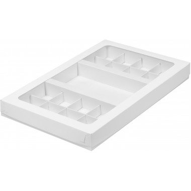 Коробка 300*195*30 мм для 8+8 конфет+для шоколад. плитки 160*80 мм, БЕЛАЯ с вклеенным окном