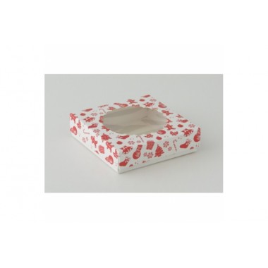 КОРОБКА на 1 печенье 11*11*3 см красно-белая новогодняя