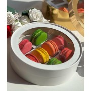 Коробка белая круглая ( шляпная) на 8 макарон, диаметром 200 мм, высотой 60 мм, с окном и ложементом, 1 шт