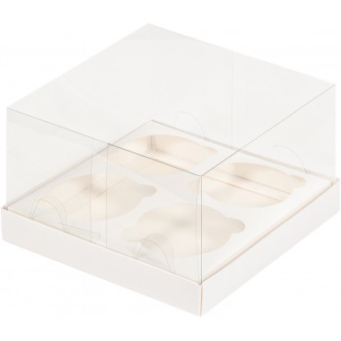 Коробка 160*160*100 мм, под 4 капкейка БЕЛАЯ ПРЕМИУМ с прозрачным куполом и ложементом, 1 шт Коробка 160*160*100 мм, под 4 капкейка БЕЛАЯ ПРЕМИУМ с прозрачным куполом и ложементом, 1 шт