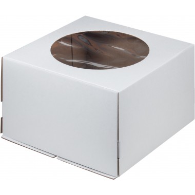 Коробка для торта 225*225*220 мм белая с окном (гофрокартон), 1 шт.