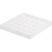 Коробка белая 245*245*30 мм для 25 конфет с пластиковой крышкой, 1 шт