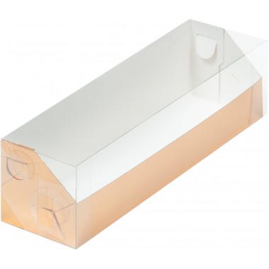 Коробка для макарон 190*55*55 мм  золотая с пластиковой крышкой (уголок), 1 шт