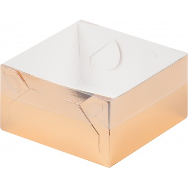 Коробка для зефира 120*120*60 с пластиковой крышкой Золото, 1 шт
