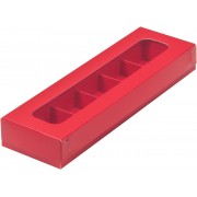 Коробка для 5 конфет 235*70*30 с вклеенным окном Красная, 1 шт