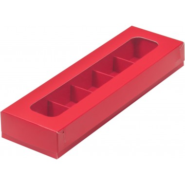 Коробка для 5 конфет 235*70*30 с вклеенным окном Красная, 1 шт