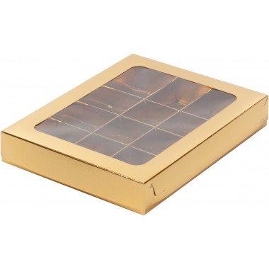 Коробка для 12 конфет с вклеенным окном 190*150*30 Золото, 1 шт