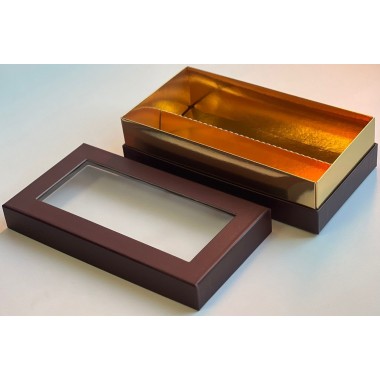 Коробка для макарон 210*110*55 мм (2) (шоколад) ЛЮКС с прямоугольным окном, с ложементом.