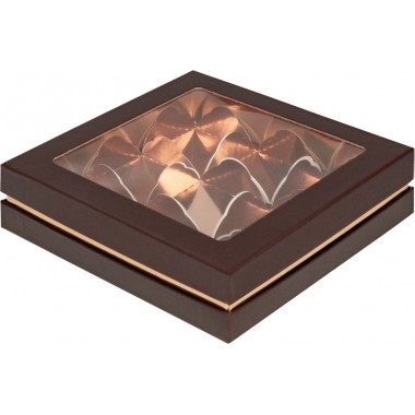 Коробка для 9 моти 180*180*45 ЛЮКС (шоколад/золото) с большим окном, 1 шт Коробка для 9 моти 180*180*45 ЛЮКС (шоколад/золото) с большим окном, 1 шт