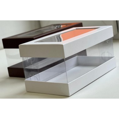 Коробка 210*110*100 (белая) ЛЮКС под половинку рулета (кекса) с прозрачными стенками и окном, 1 шт