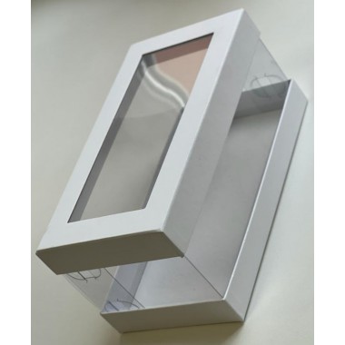 Коробка 210*110*100 (белая) ЛЮКС под половинку рулета (кекса) с прозрачными стенками и окном, 1 шт