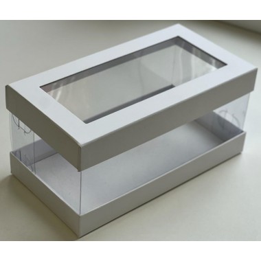 Коробка 210*110*100 (белая) ЛЮКС под половинку рулета (кекса) с прозрачными стенками и окном, 1 шт