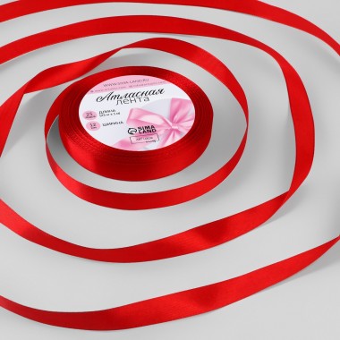 Лента атласная, 12 мм × 23 ± 1 м, цвет красный №26 Лента атласная, 12 мм × 23 ± 1 м, цвет красный №26