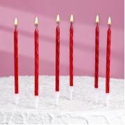 Свечи в торт  с подставкой, 6 шт, 11 см, рубиновые