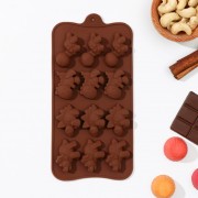 Форма силиконовая  «Дино», 21×11 см, 12 ячеек (4×2,5×2 см), цвет шоколадный
