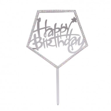 Топпер «С днём рождения», со стразами, цвет серебряный (5214510)