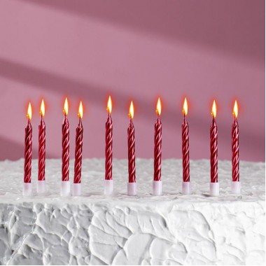 Свечи в торт "Спираль", 10 шт, средние, 5 см, красный металлик (2919670)