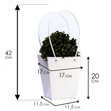Сумка для цветов тиснение белая влагостойкая, 17x17-11.5x11.5-20 см