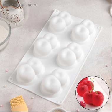 Форма силиконовая для муссовых десертов  «Вишенки», 29,8×17,2×4,2 см, 6 ячеек, 8×5 см, цвет белый