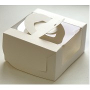 Коробка для бенто-торта с ручкой и окном 140*140*80 мм (белая), 1 шт