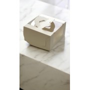 Коробка для бенто-торта с ручкой и окном 140*140*80 мм (белая), 1 шт