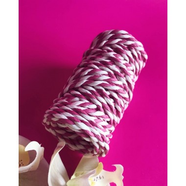 Шнур декоративный двухцветный белый с ярко-розовым 0,3 см, 1 метр