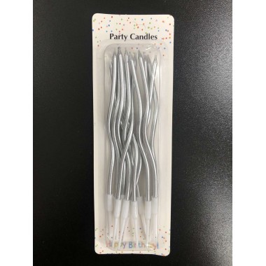 Набор свечей , витые, серебро 15,5 см с держателем (Китай, 12 шт) , 1 уп. НОВИНКА