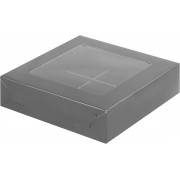 Коробочка 190*190*35 мм для (9 шт) конфет ЧЁРНАЯ с вклеенным окном