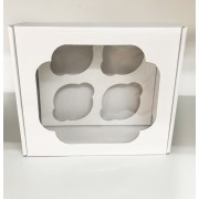 Коробка 195*175*100 мм на 4 капкейка белая с окном (гофрокартон)