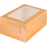 Коробка на 6 капкейков 235*160*100 мм с прямоугольным окном (золото глянцевая)