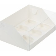 Коробка под 6 капкейков с пластиковой крышкой, 235*160*100 мм, белая.