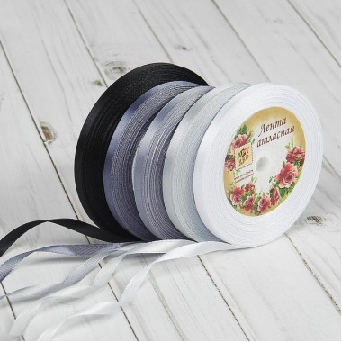 Набор атласных лент, 5 шт, размер 1 ленты: 6 мм, 23±1м, цвет серый спектр.