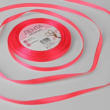 Лента атласная, 6 мм × 23 ± 1 м, цвет неоновый розовый №14 Лента атласная, 6 мм × 23 ± 1 м, цвет неоновый розовый №14