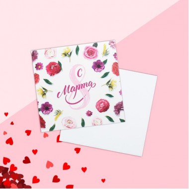 Открытка мини «8 марта», цветы, 7 × 7 см.