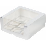 Коробка под 9 капкейков с увеличенным окошком,БЕЛАЯ, 235*235*110 мм.