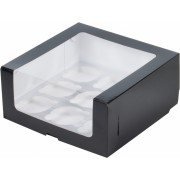 Коробка под 9 капкейков с увеличенным окошком, 235*235*110 мм., Серебряная