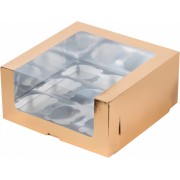 Коробка под 9 капкейков с увеличенным окошком, 235*235*110 мм., Серебряная
