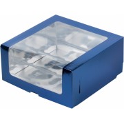 Коробка под 9 капкейков с увеличенным окошком, 235*235*110 мм., Серебряная